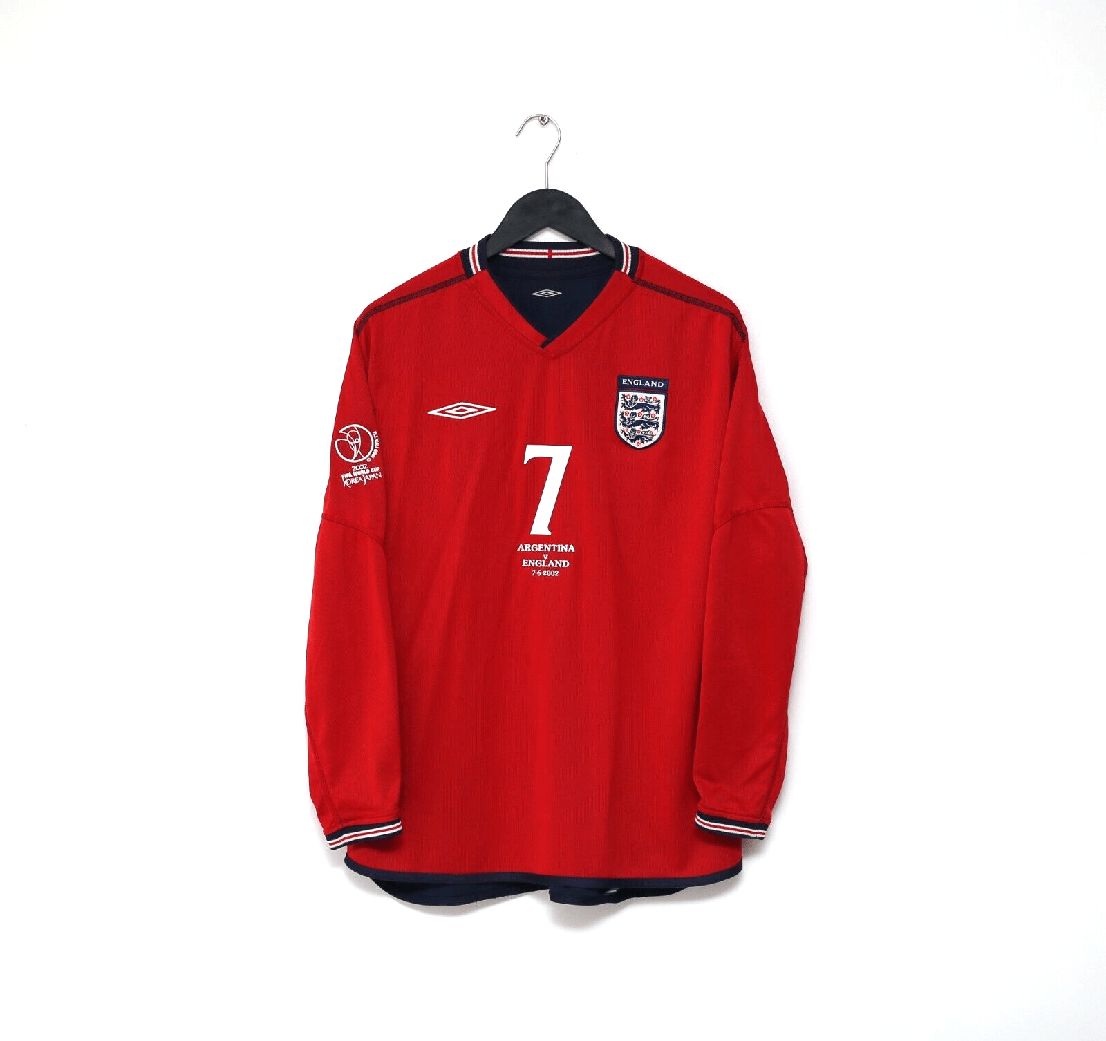 2002/04 BECKHAM #7 England Vintage Umbro Away LS Football Shirt (L) Argentina WC