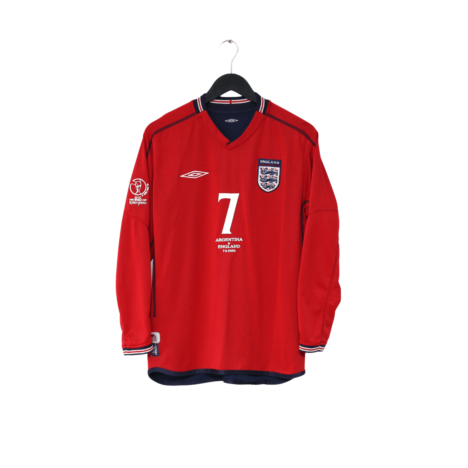 2002/04 BECKHAM #7 England Vintage Umbro Away LS Football Shirt (M) Argentina WC