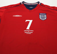 2002/04 BECKHAM #7 England Vintage Umbro Away LS Football Shirt (M) Argentina WC