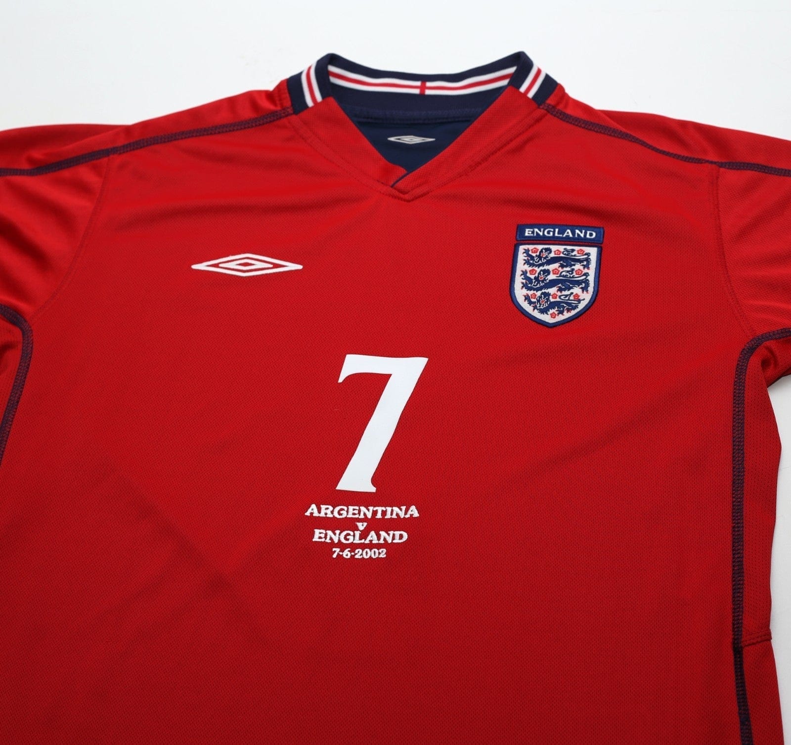 2002/04 BECKHAM #7 England Vintage Umbro Away LS Football Shirt (M) Argentina WC