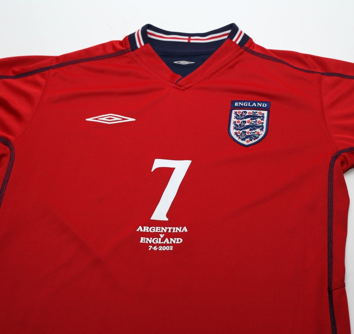 2002/04 BECKHAM #7 England Vintage Umbro Away LS Football Shirt (M) Argentina WC