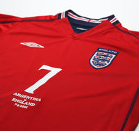2002/04 BECKHAM #7 England Vintage Umbro Away LS Football Shirt (M) Argentina WC