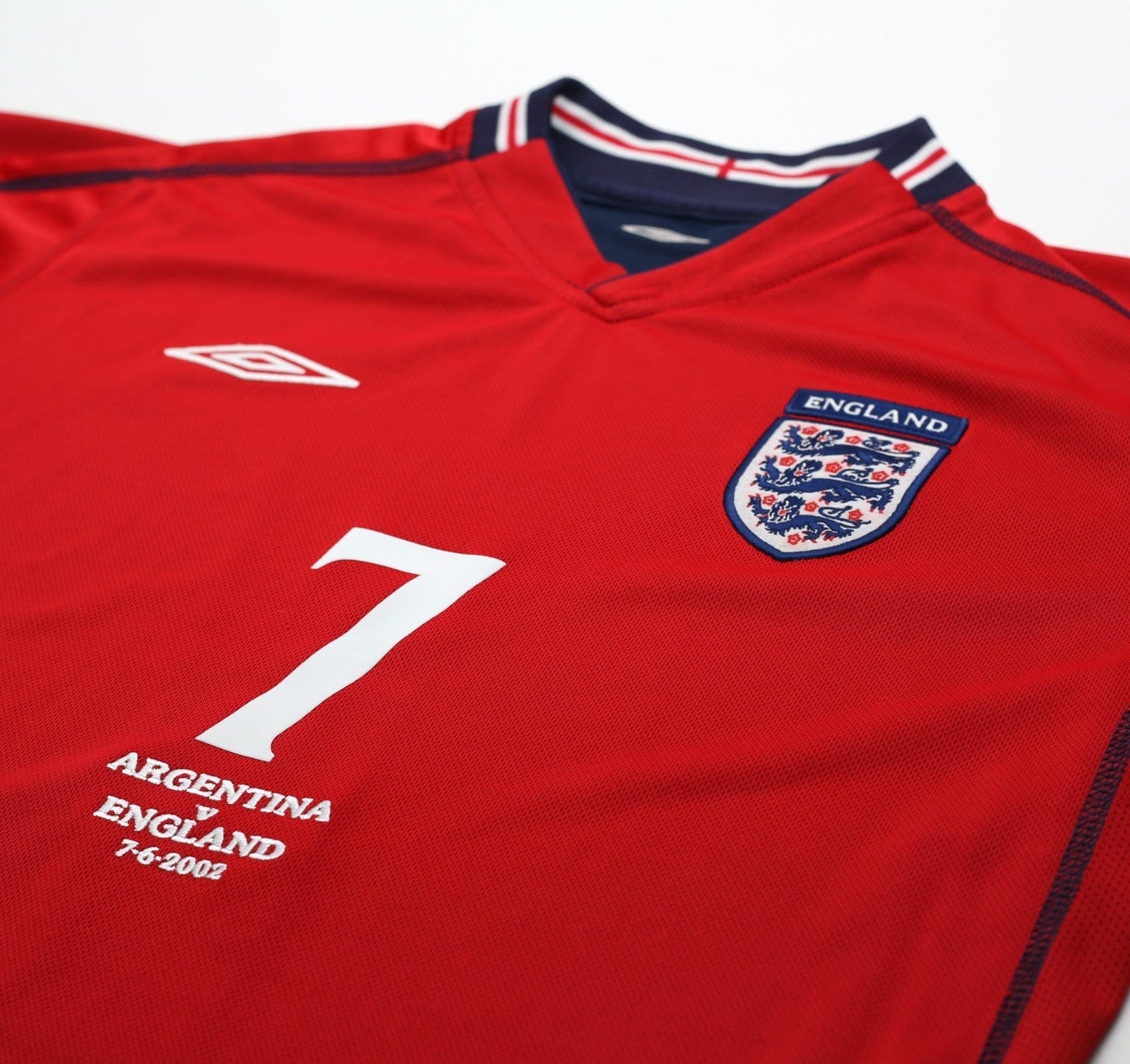 2002/04 BECKHAM #7 England Vintage Umbro Away LS Football Shirt (M) Argentina WC