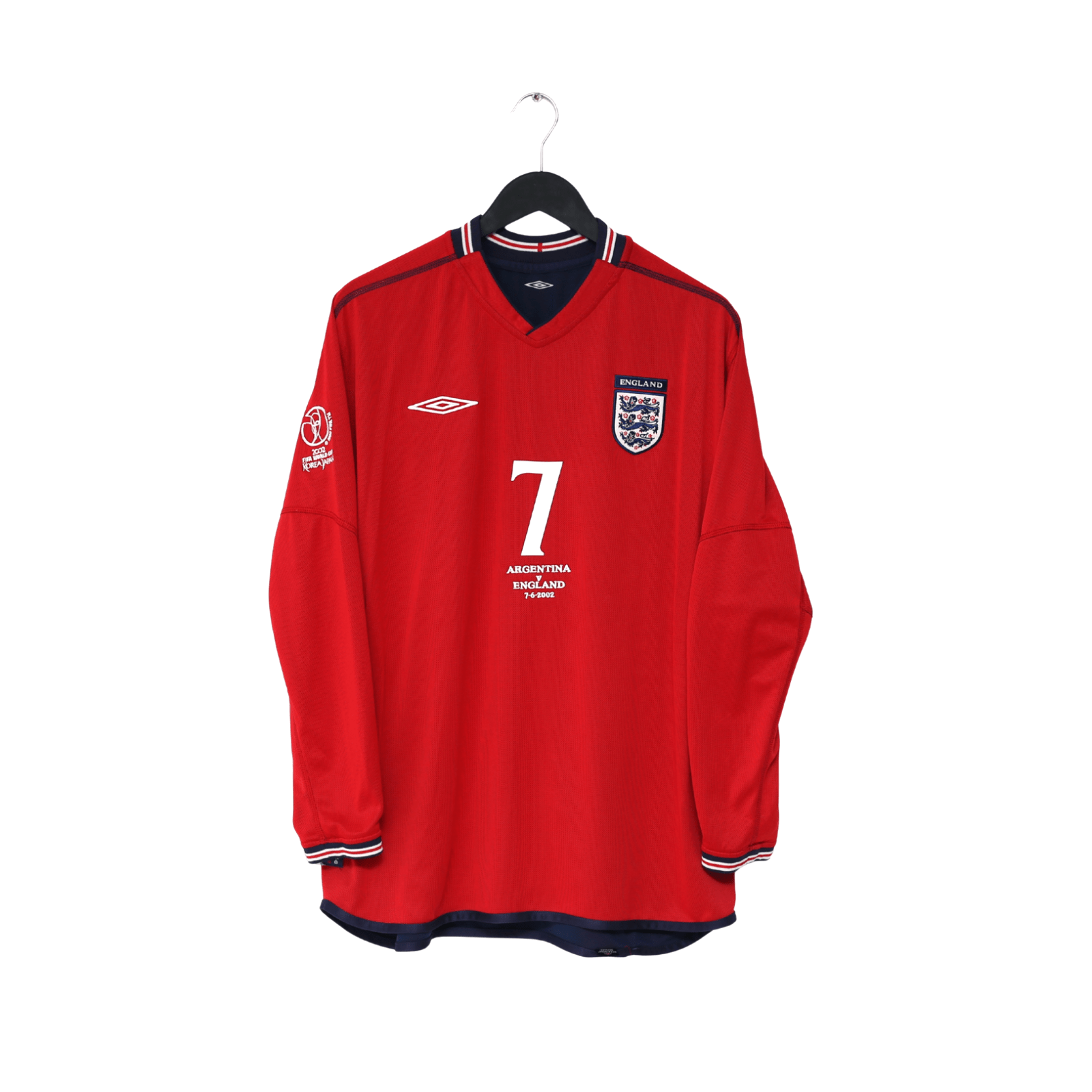 2002/04 BECKHAM #7 England Vintage Umbro Away LS Football Shirt XL Argentina WC