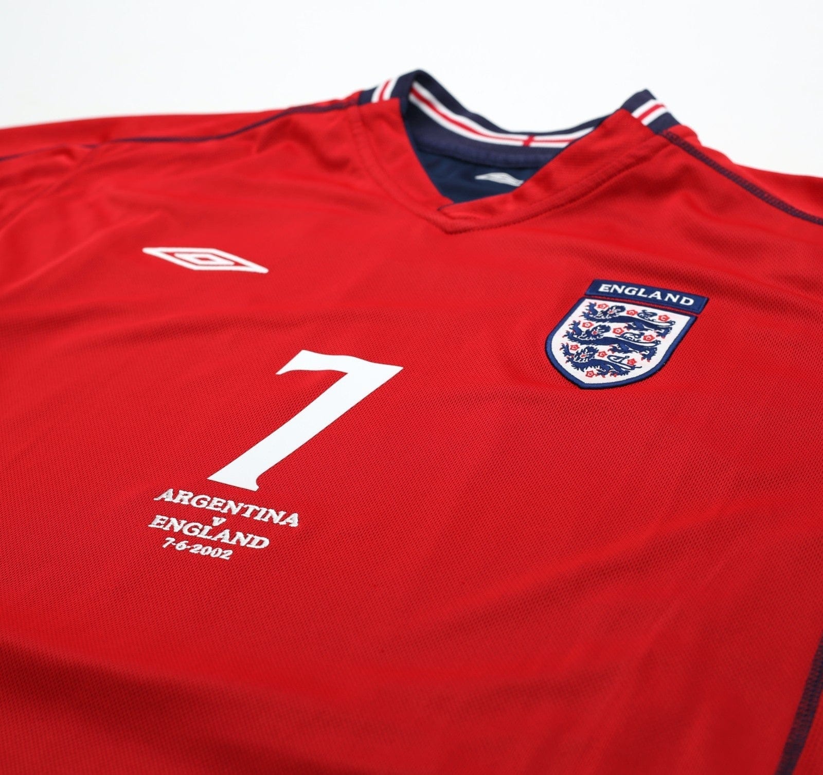 2002/04 BECKHAM #7 England Vintage Umbro Away LS Football Shirt XL Argentina WC
