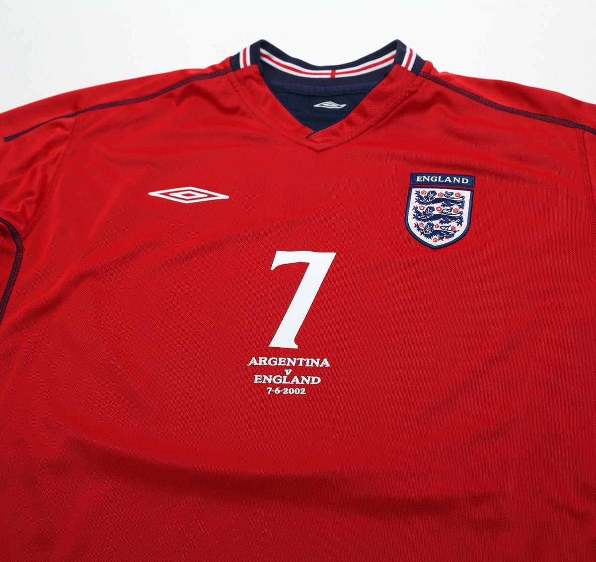 2002/04 BECKHAM #7 England Vintage Umbro Away LS Football Shirt XL Argentina WC
