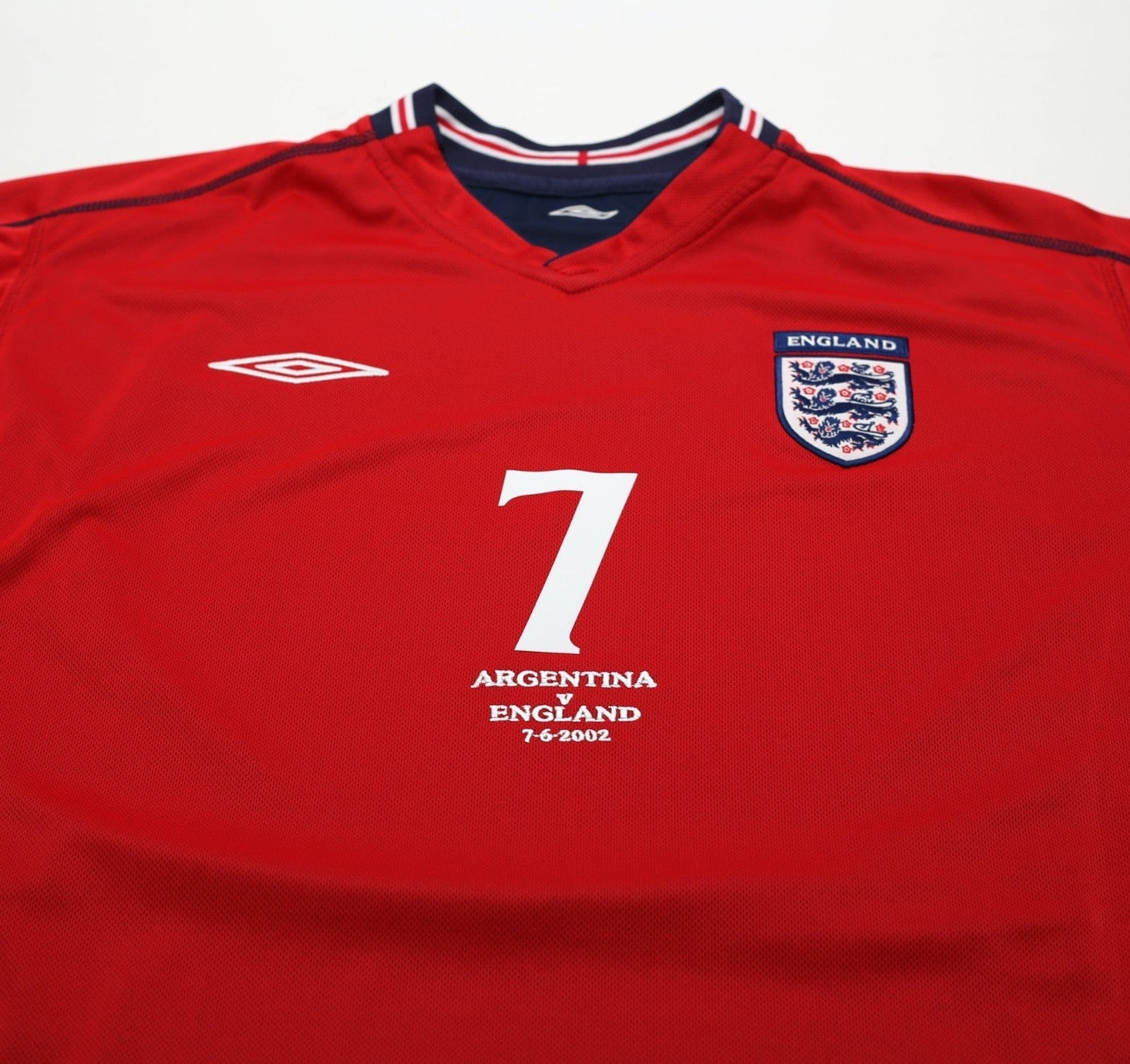 2002/04 BECKHAM #7 England Vintage Umbro Away LS Football Shirt XL Argentina WC