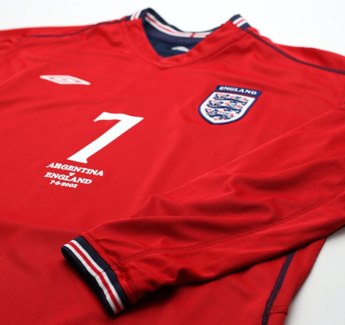 2002/04 BECKHAM #7 England Vintage Umbro Away LS Football Shirt XL Argentina WC