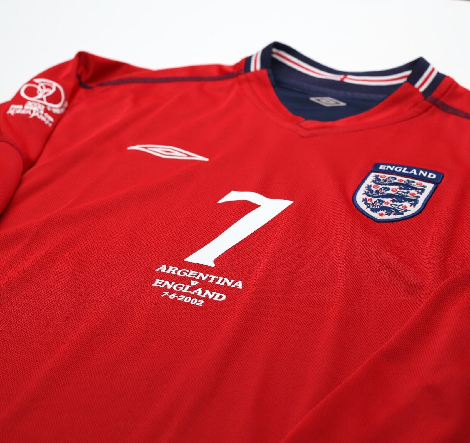 2002/04 BECKHAM #7 England Vintage Umbro Away LS Football Shirt XL Argentina WC