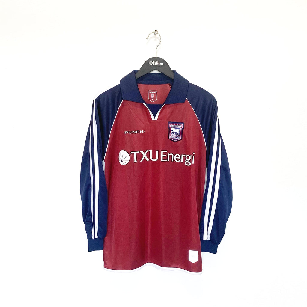 2002/04 IPSWICH TOWN Vintage Punch Long Sleeve Away Football Shirt (S) Bent Era