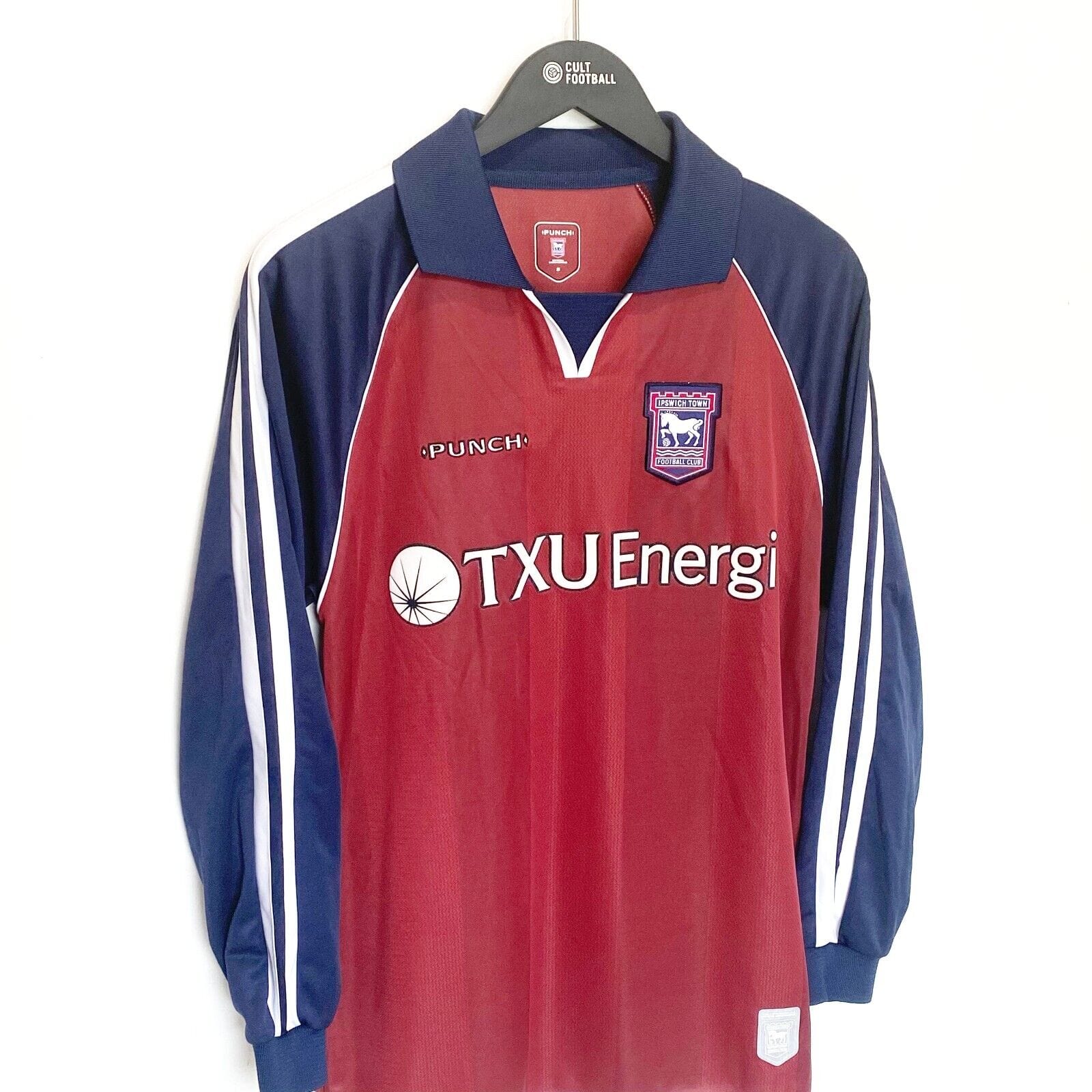 2002/04 IPSWICH TOWN Vintage Punch Long Sleeve Away Football Shirt (S) Bent Era