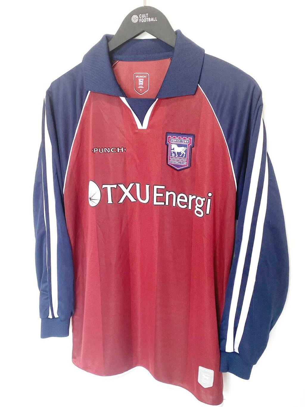 2002/04 IPSWICH TOWN Vintage Punch Long Sleeve Away Football Shirt (S) Bent Era