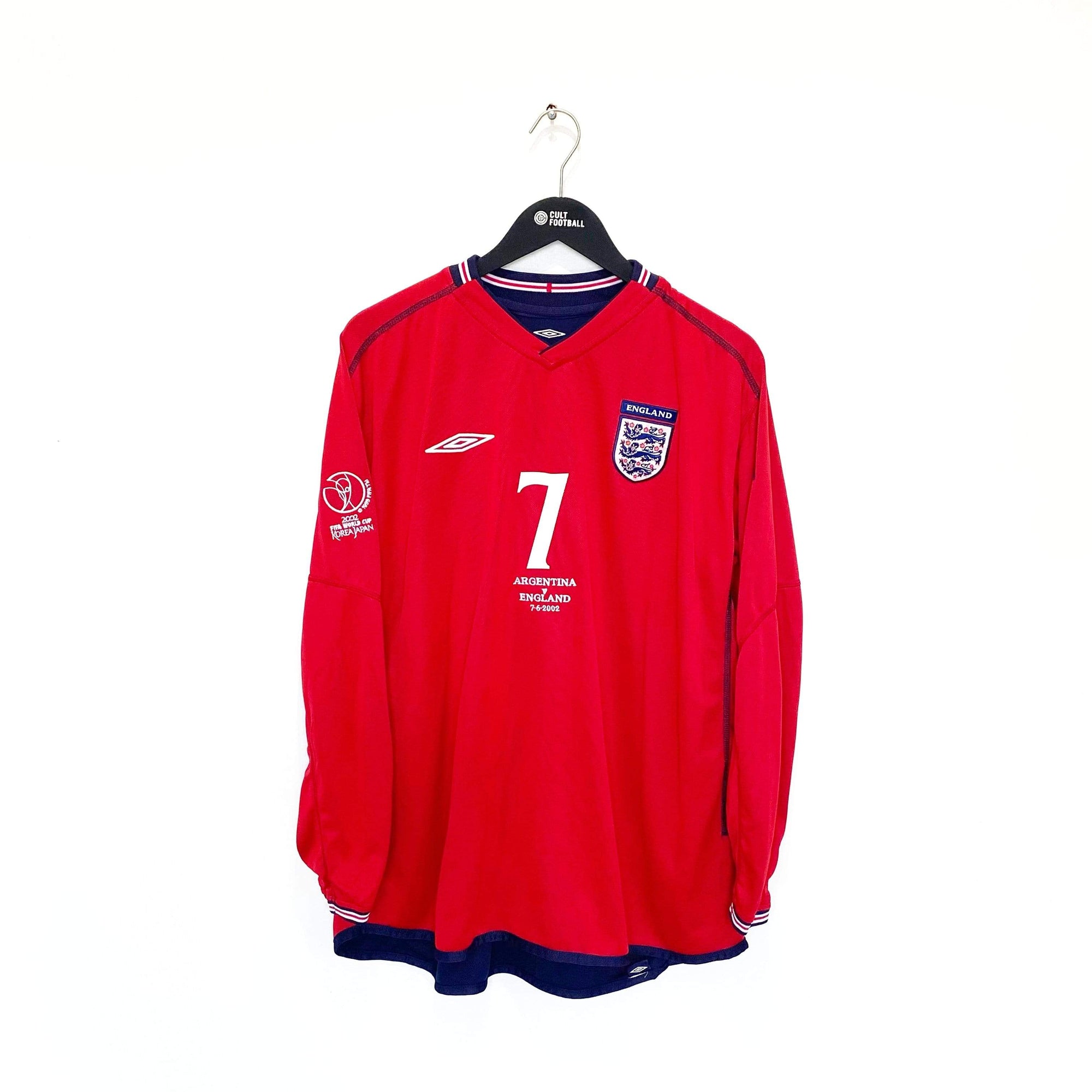 2002 WC BECKHAM #7 England Vintage Umbro LS Away Football Shirt (XXL) Argentina