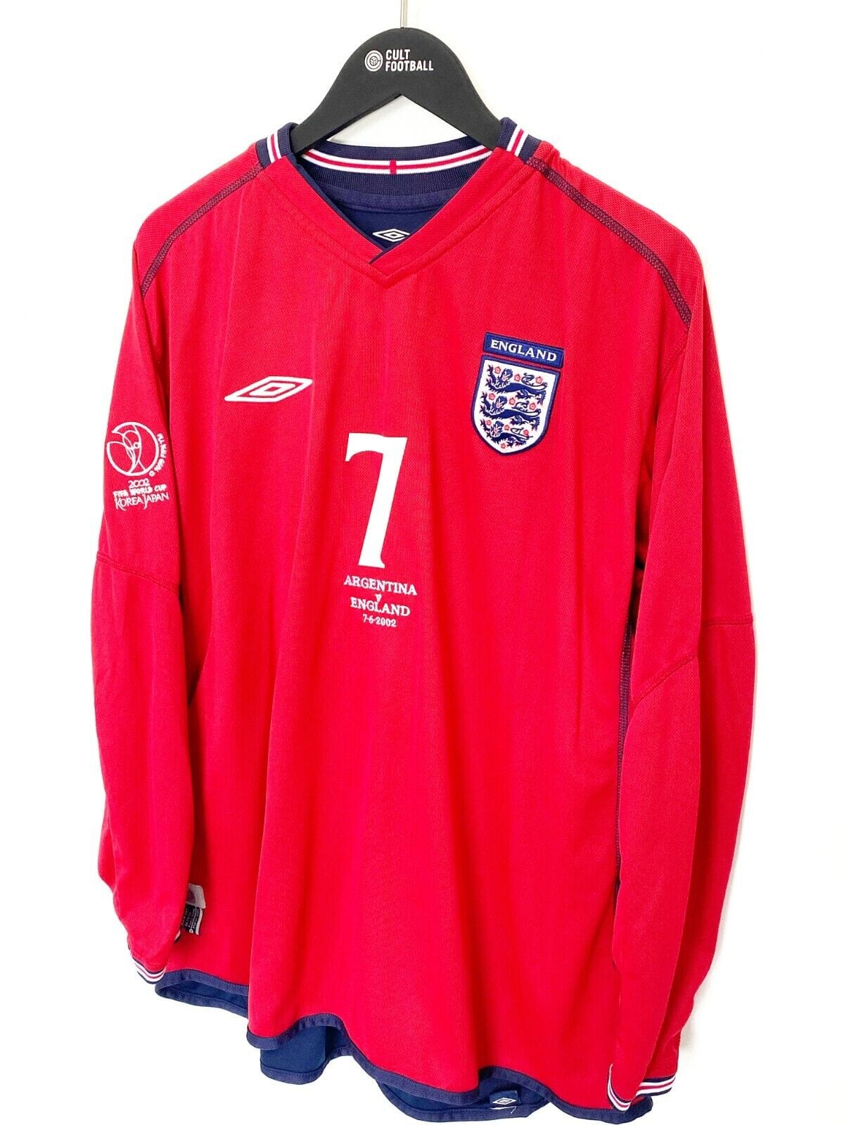 2002 WC BECKHAM #7 England Vintage Umbro LS Away Football Shirt