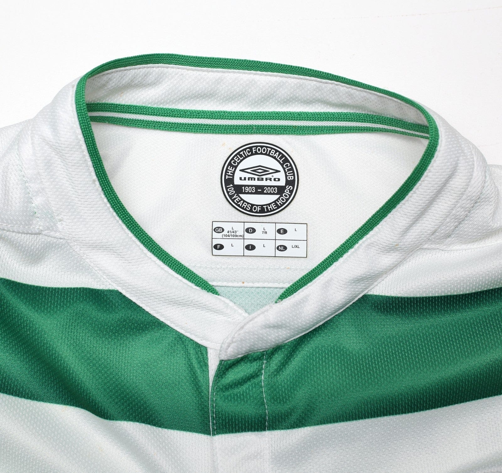 2003/04 LARSSON #7 Celtic Vintage Umbro European Home Football Shirt (L)