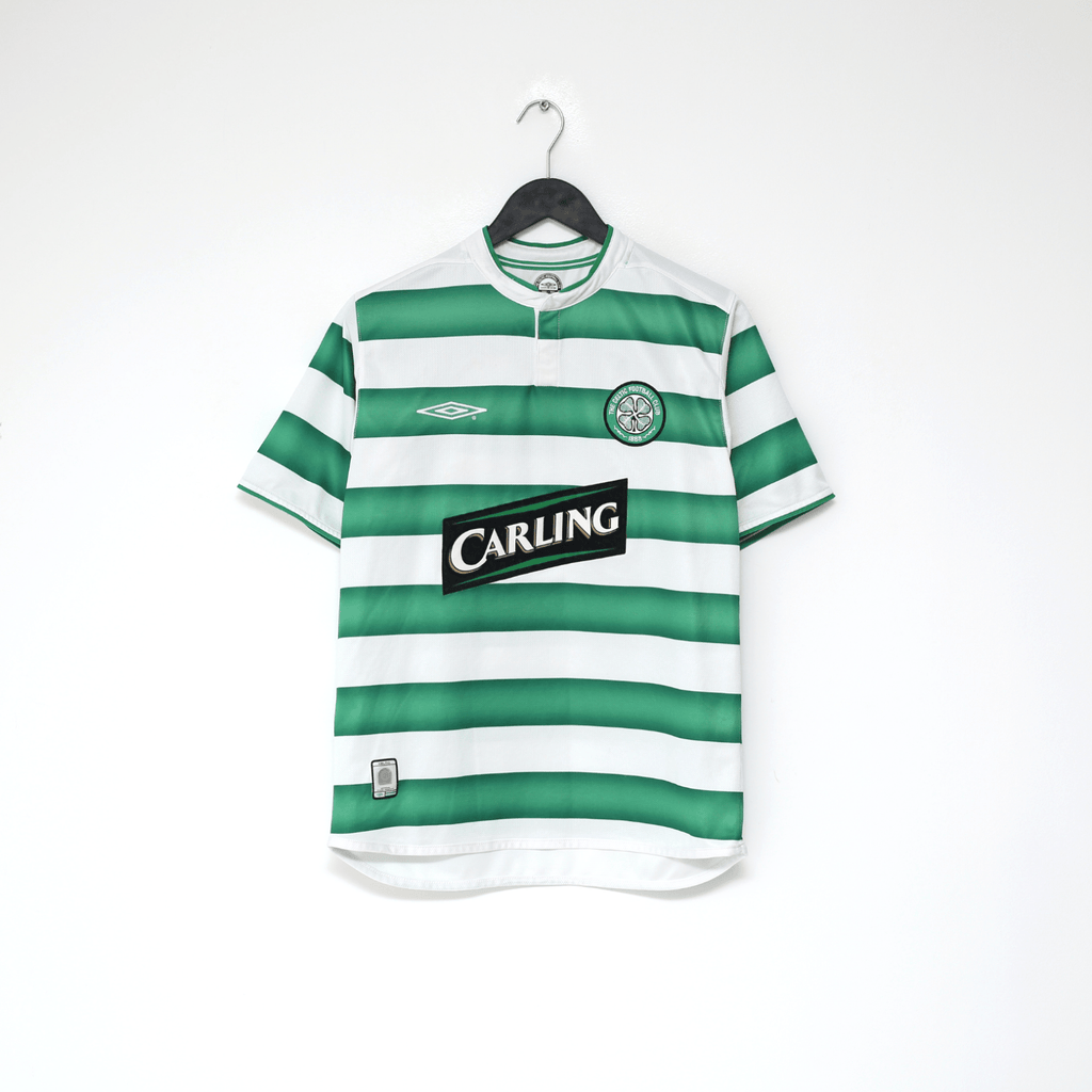 2003/04 LARSSON #7 Celtic Vintage Umbro European Home Football Shirt (S)