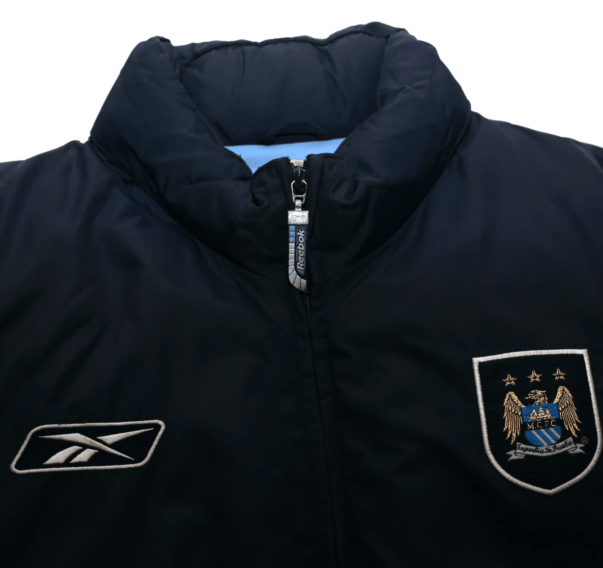 2003/04 MANCHESTER CITY Vintage Reebok Padded Football Bench Coat Jacket (M)