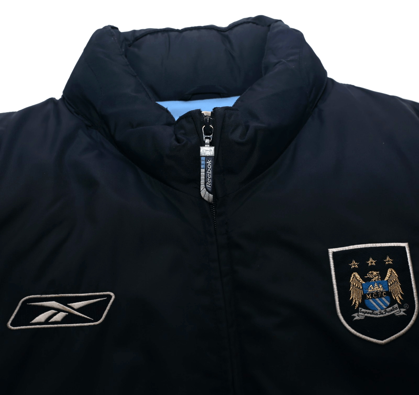 2003/04 MANCHESTER CITY Vintage Reebok Padded Football Bench Coat Jacket (M)