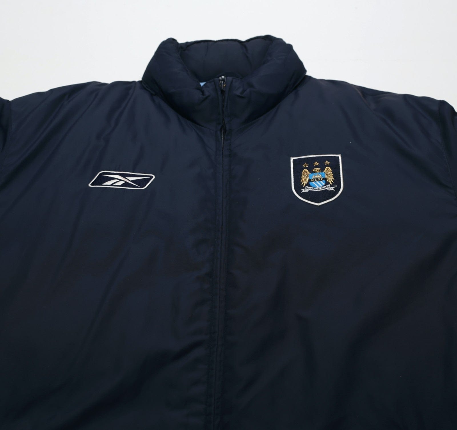 2003/04 MANCHESTER CITY Vintage Reebok Padded Football Bench Coat Jacket (M)
