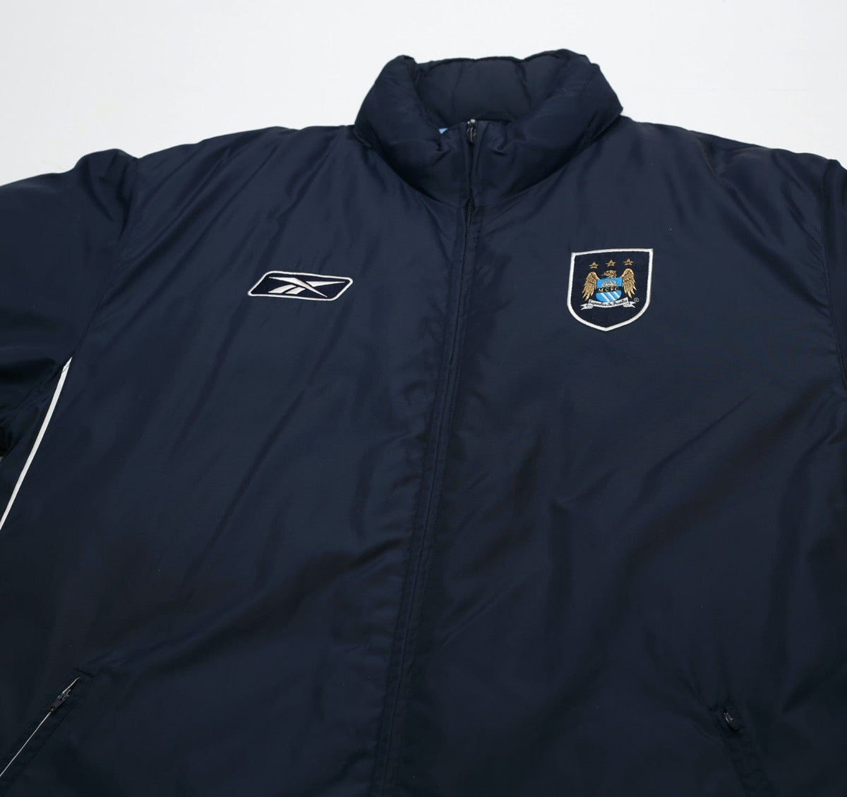 2003/04 MANCHESTER CITY Vintage Reebok Padded Football Bench Coat Jacket (M)