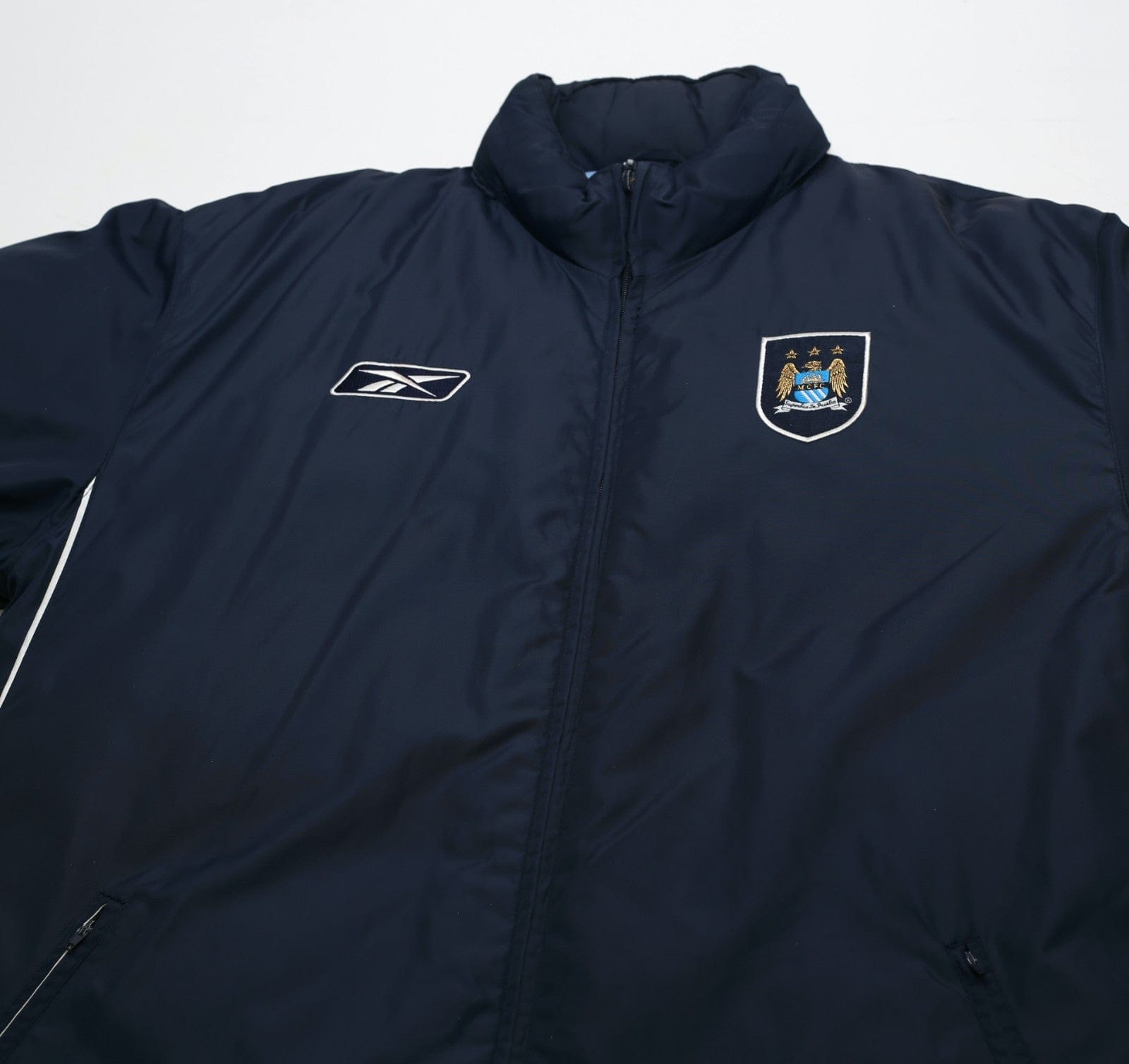 2003/04 MANCHESTER CITY Vintage Reebok Padded Football Bench Coat Jacket (M)