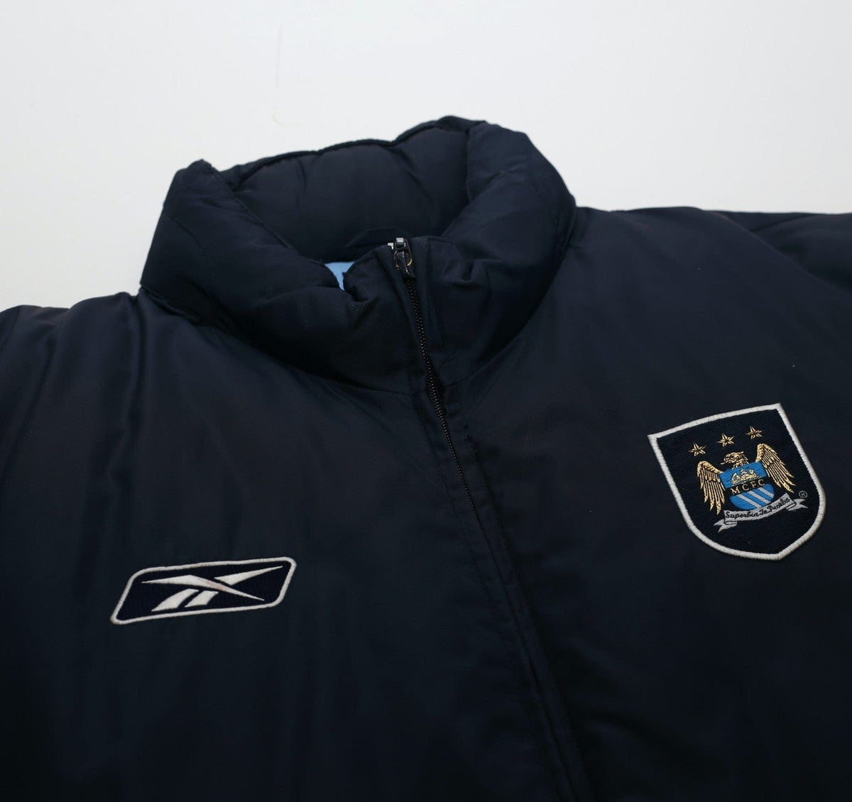2003/04 MANCHESTER CITY Vintage Reebok Padded Football Bench Coat Jacket (M)