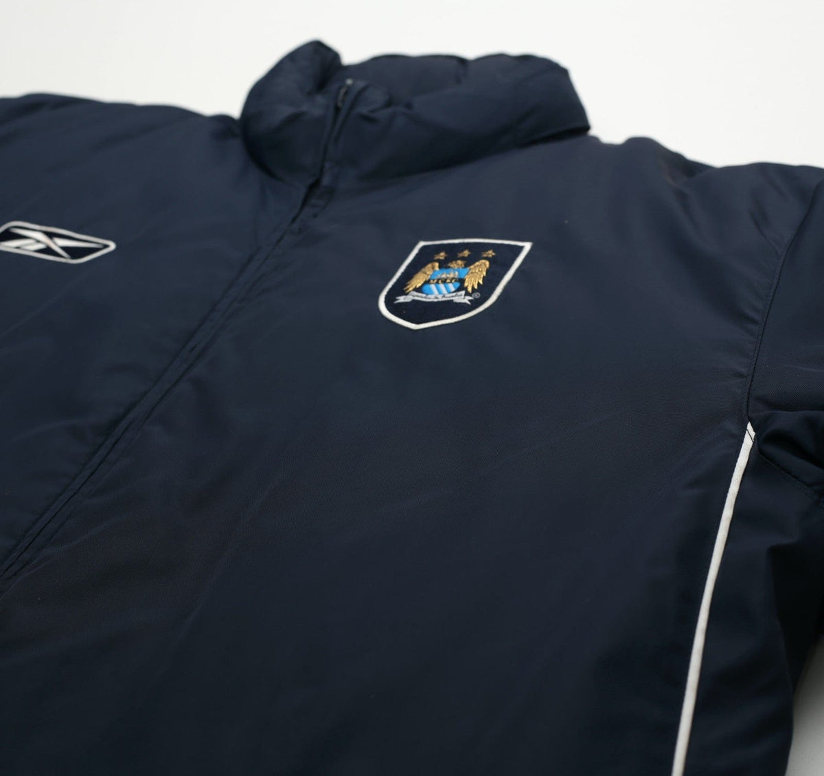 2003/04 MANCHESTER CITY Vintage Reebok Padded Football Bench Coat Jacket (M)
