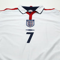 2003/05 Beckham #7 England Vintage Umbro Home Football Shirt (L) EURO 2004