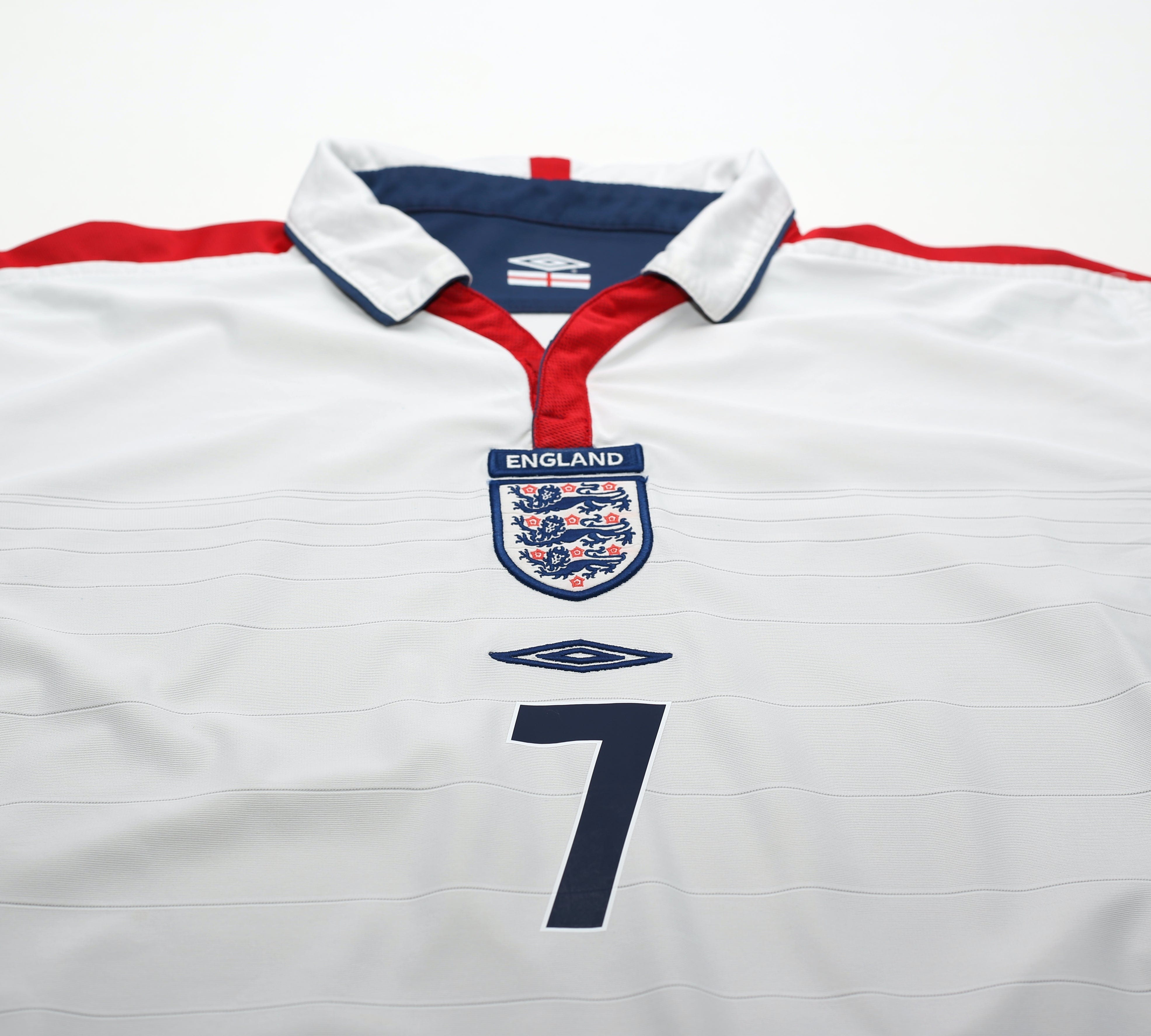 2003/05 Beckham #7 England Home Shirt | Size XL | Vintage Umbro