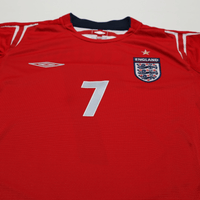 2004/06 Beckham #7 England Vintage Umbro LS Away Football Shirt (S) EURO 2004