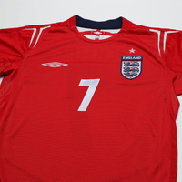 2004/06 Beckham #7 England Vintage Umbro LS Away Football Shirt (S) EURO 2004