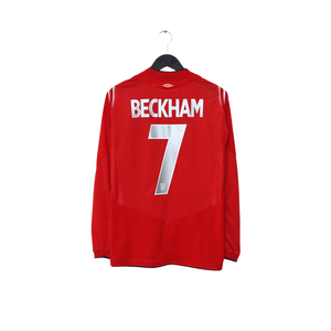 2004/06 Beckham #7 England Vintage Umbro LS Away Football Shirt (S) EURO 2004