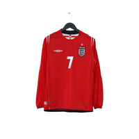2004/06 Beckham #7 England Vintage Umbro LS Away Football Shirt (S) EURO 2004
