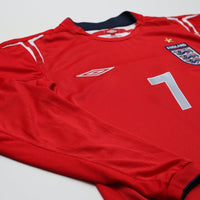 2004/06 Beckham #7 England Vintage Umbro LS Away Football Shirt (S) EURO 2004