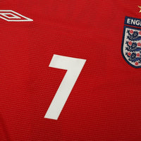 2004/06 Beckham #7 England Vintage Umbro LS Away Football Shirt (S) EURO 2004