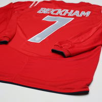 2004/06 Beckham #7 England Vintage Umbro LS Away Football Shirt (S) EURO 2004