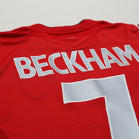 2004/06 Beckham #7 England Vintage Umbro LS Away Football Shirt (S) EURO 2004