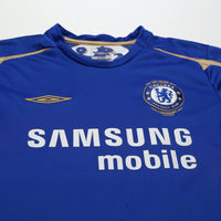 2005/06 Drogba #15 Chelsea Vintage Umbro Centenary UCL Home Football Shirt (M)