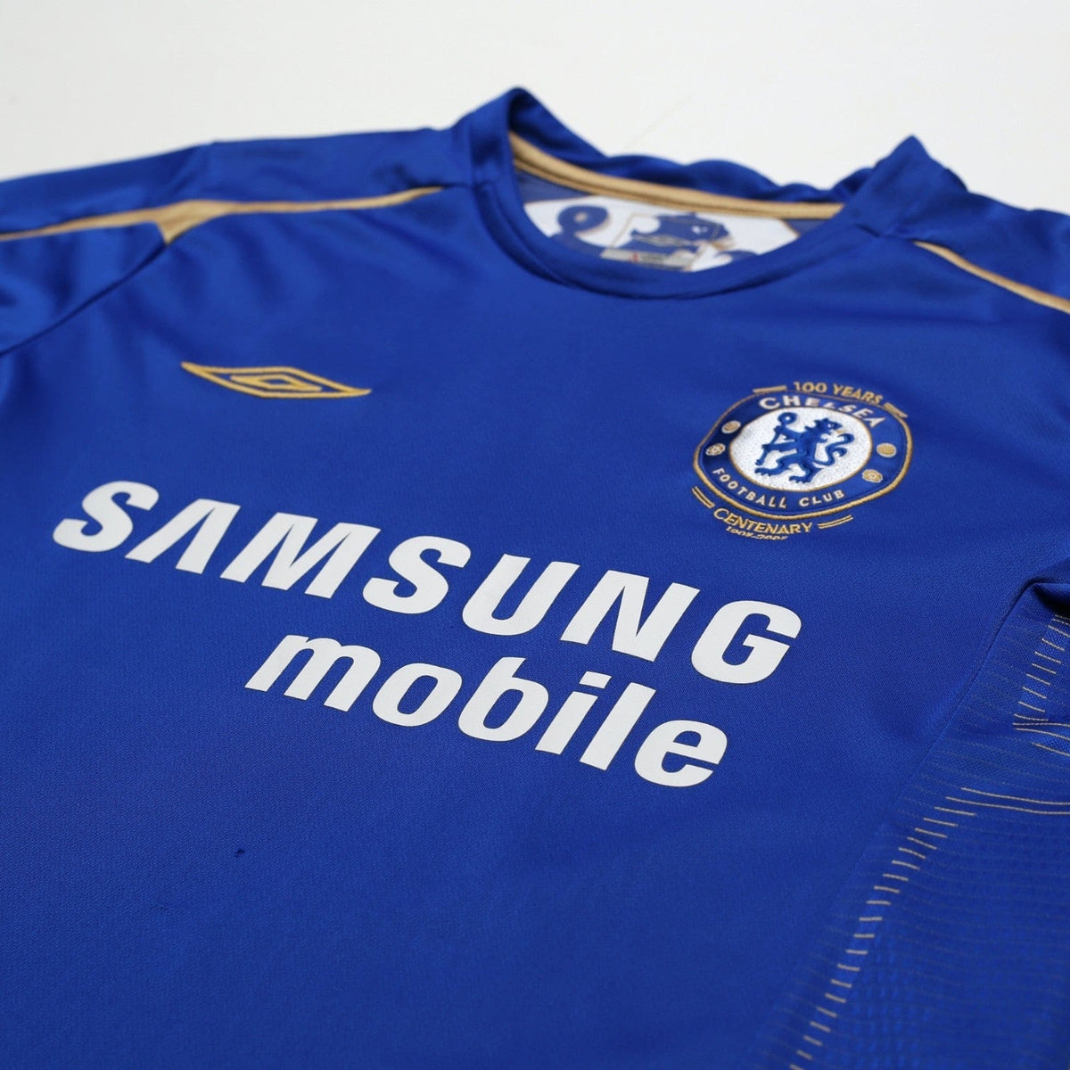 2005/06 Drogba #15 Chelsea Vintage Umbro Centenary UCL Home Football Shirt (M)