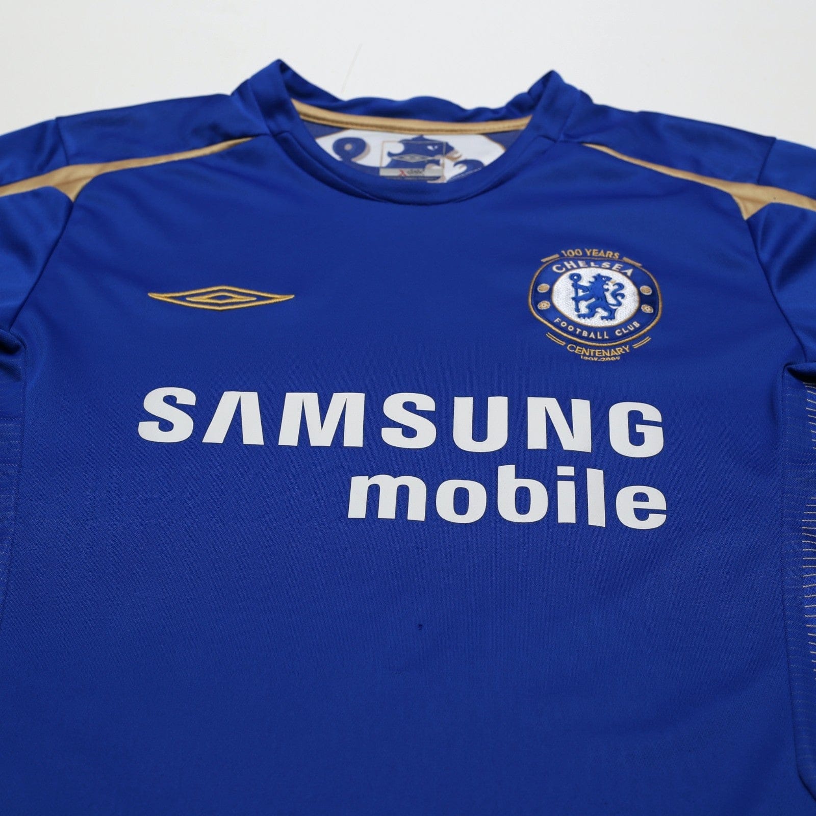 2005/06 Drogba #15 Chelsea Vintage Umbro Centenary UCL Home Football Shirt (M)