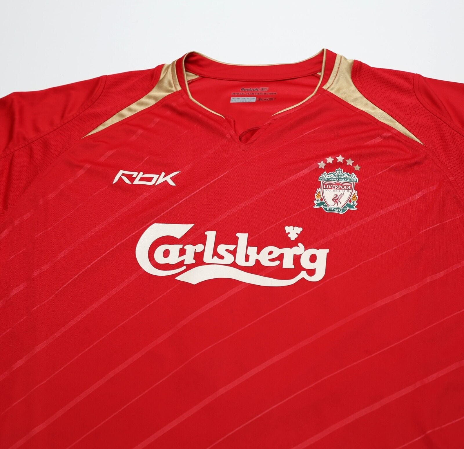 2005/06 GERRARD #8 Liverpool Vintage Reebok UCL Home Football Shirt Jersey (L)