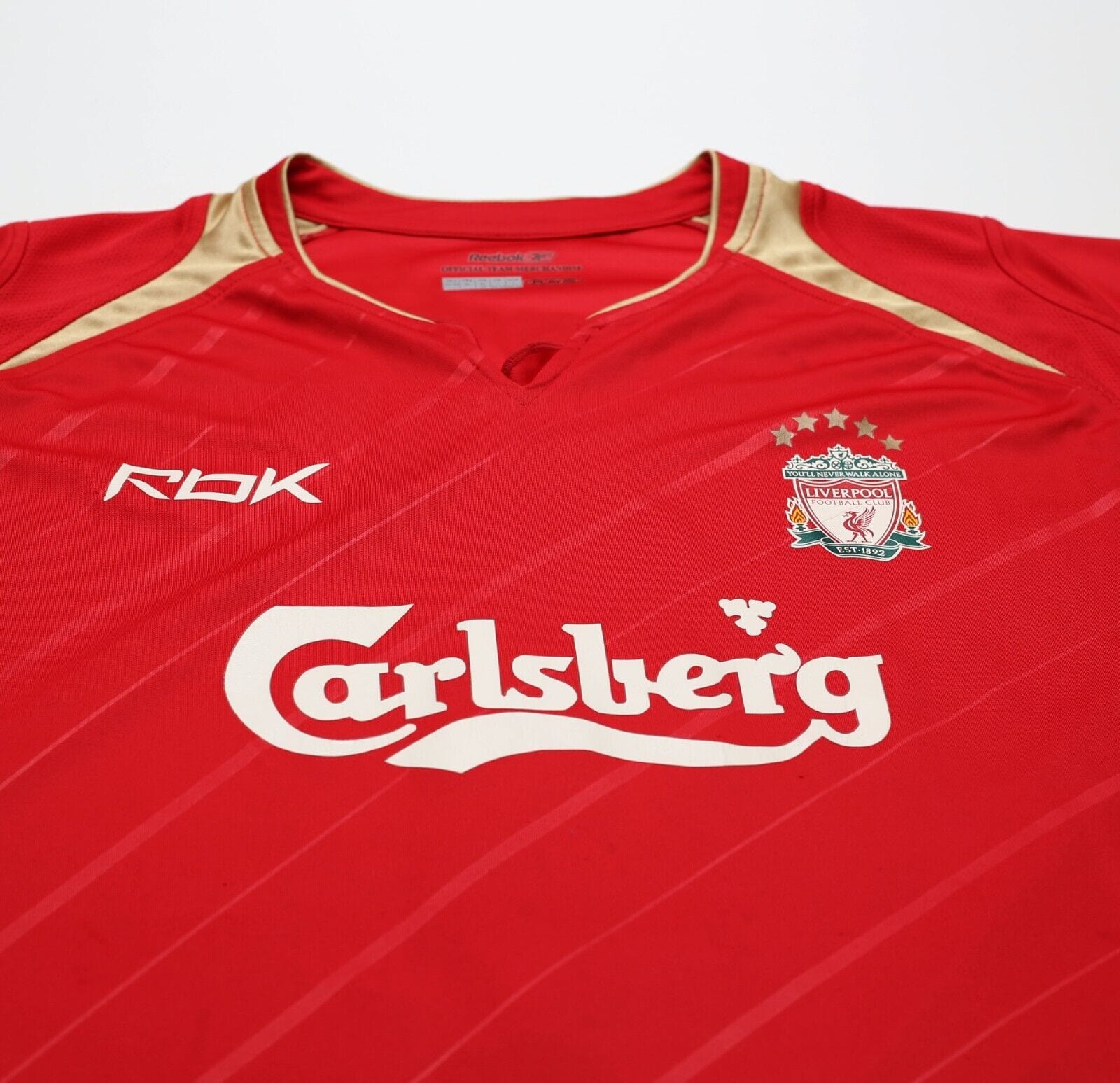 2005/06 GERRARD #8 Liverpool Vintage Reebok UCL Home Football Shirt Jersey (L)