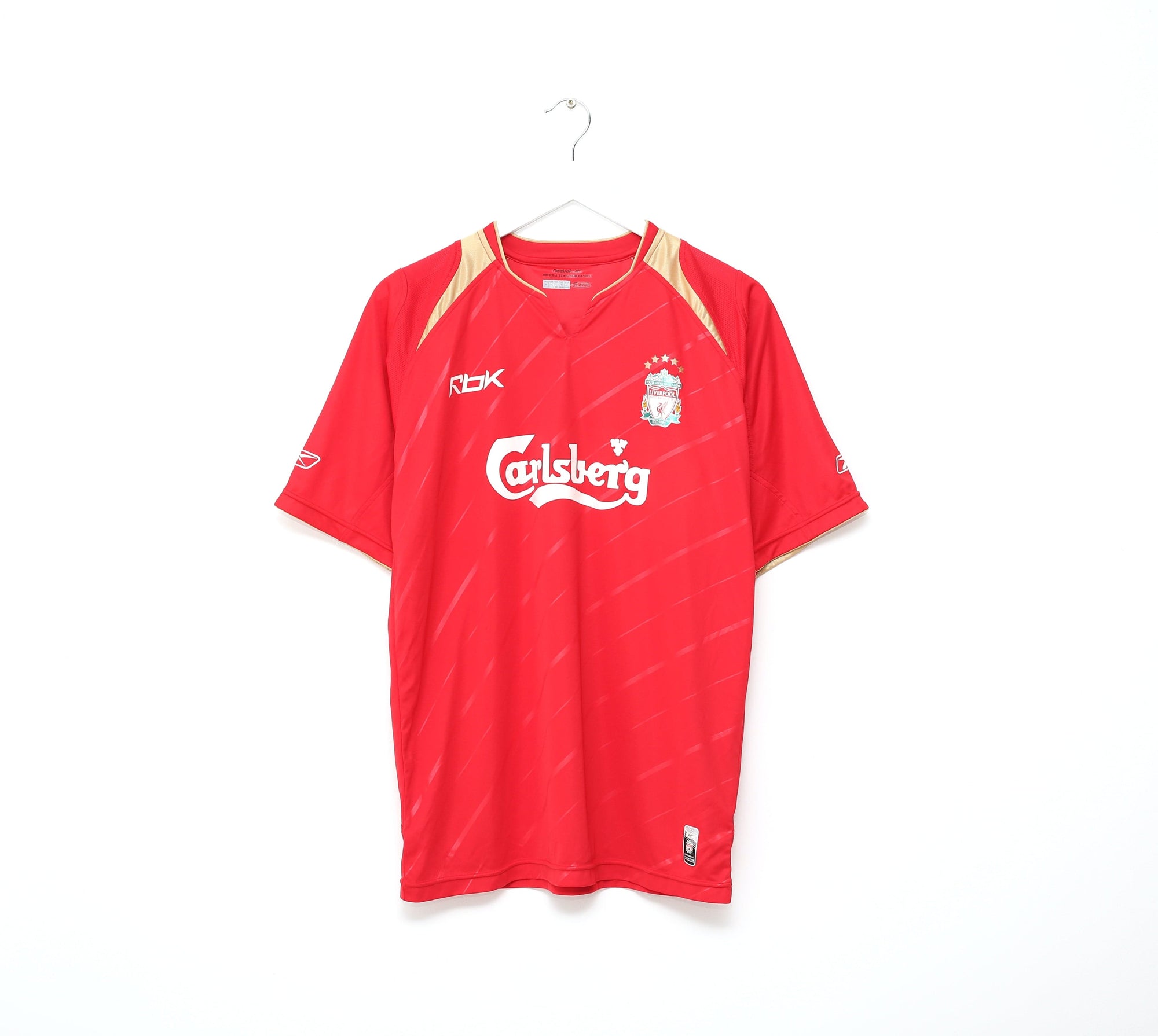 2005/06 GERRARD #8 Liverpool Vintage Reebok UCL Home Football Shirt Jersey (M)