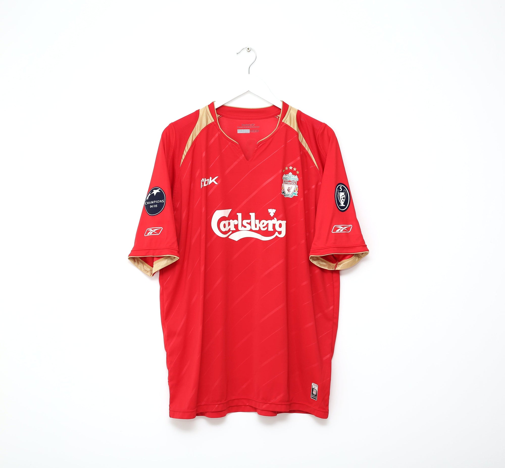 2005/06 GERRARD #8 Liverpool Vintage Reebok UCL Home Football Shirt Jersey (XL)