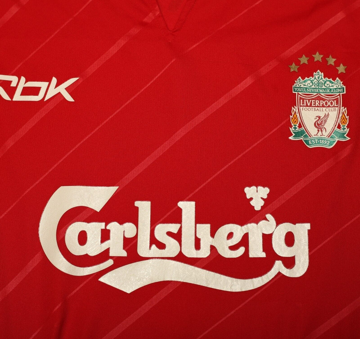 2005/06 GERRARD #8 Liverpool Vintage Reebok UCL Home Football Shirt (XL)