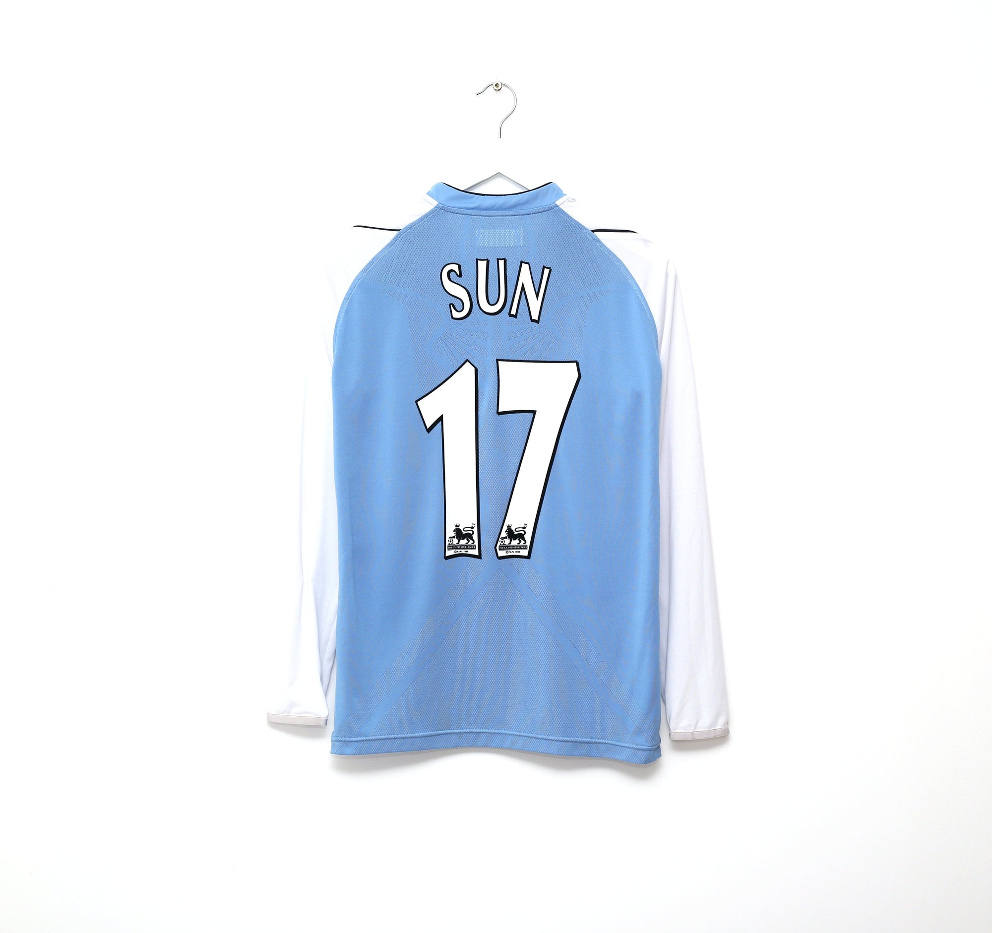 2006/07 SUN JI HAI  #17 Manchester City Vintage Reebok Long Sleeve Football Home Shirt (M)