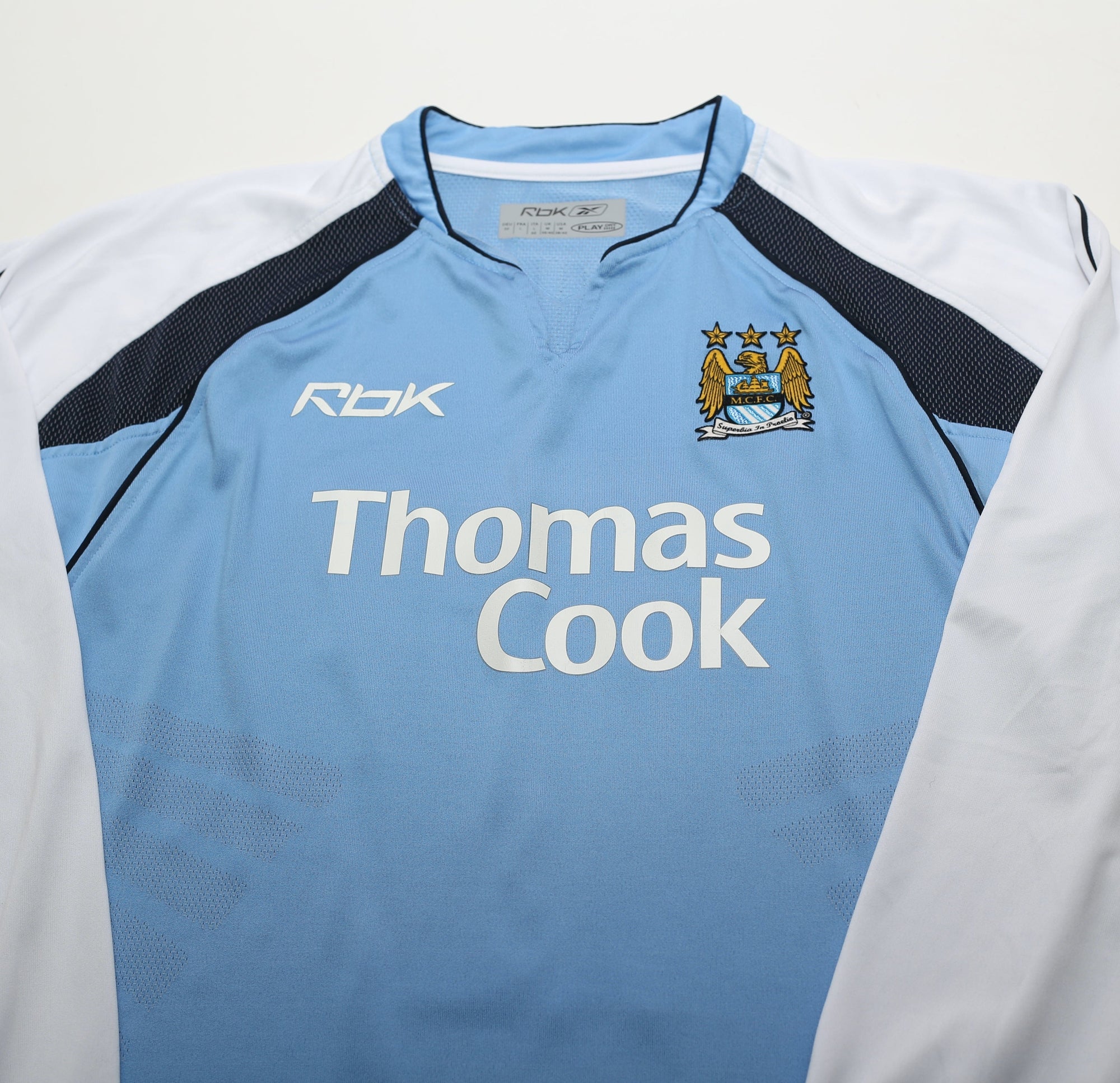 2006/07 SUN JI HAI  #17 Manchester City Vintage Reebok Long Sleeve Football Home Shirt (M)