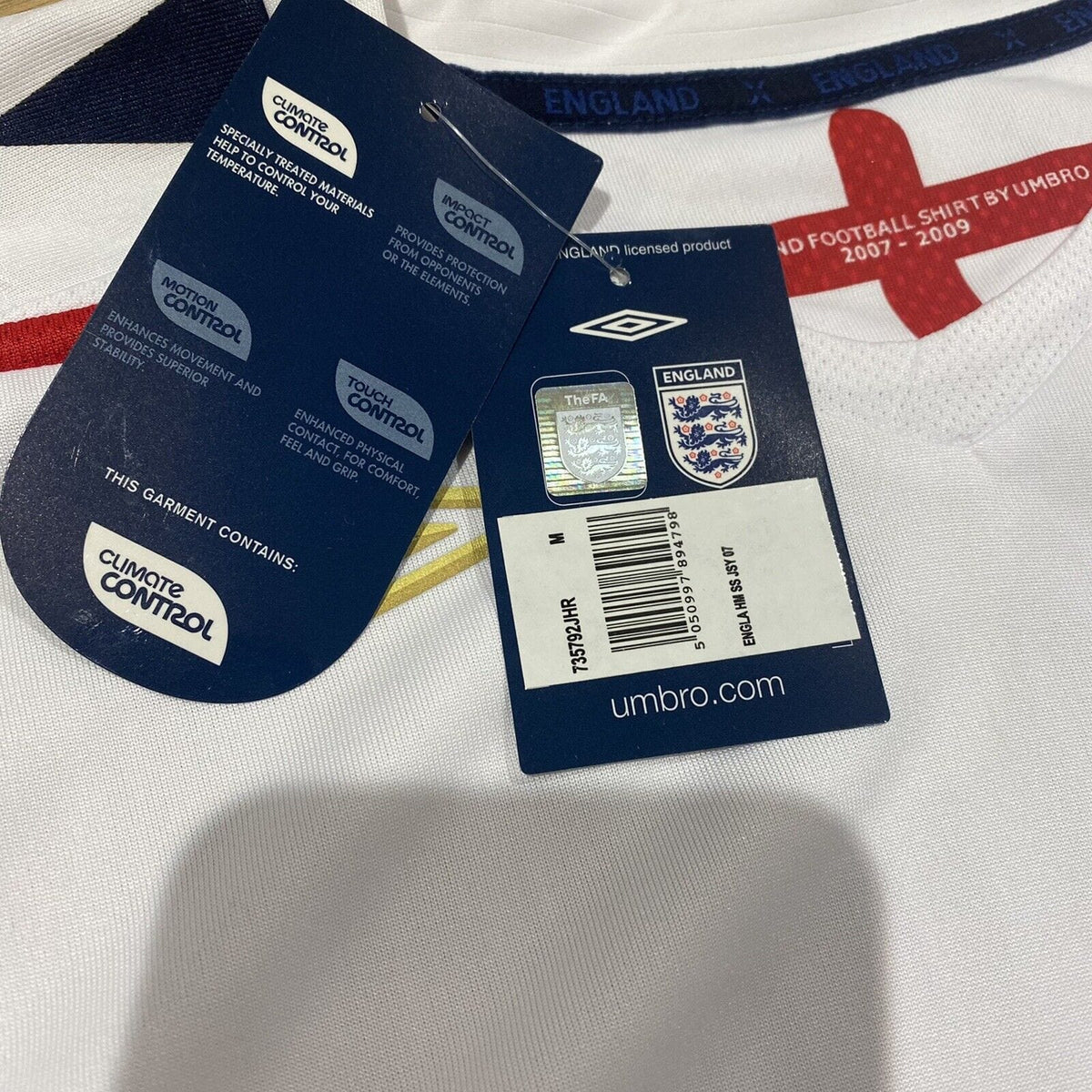2007/09 ENGLAND Vintage Umbro Home Football Shirt Jersey (M) BNWT