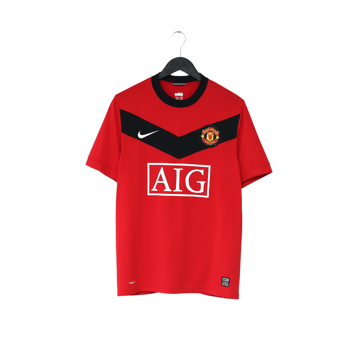 2009/10 Berbatov #9 Manchester United Nike home football shirt in red with black chevron collar
