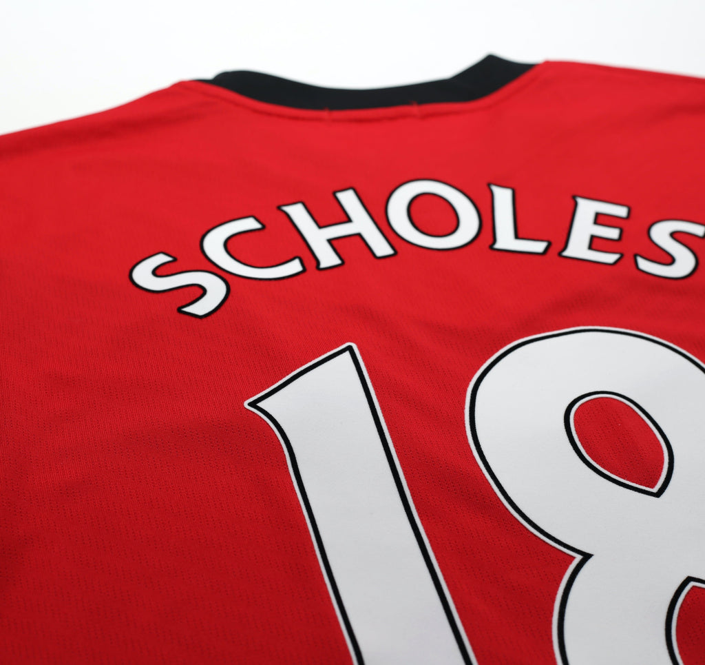 2009/10 SCHOLES #18 Manchester United Vintage Nike Home Football Shirt (L)